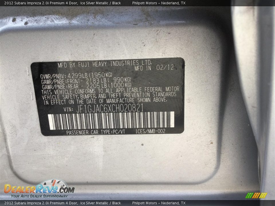 2012 Subaru Impreza 2.0i Premium 4 Door Ice Silver Metallic / Black Photo #6