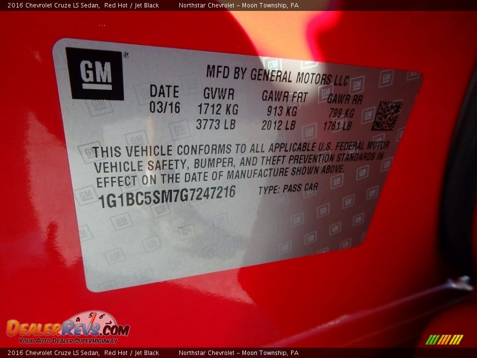 2016 Chevrolet Cruze LS Sedan Red Hot / Jet Black Photo #19