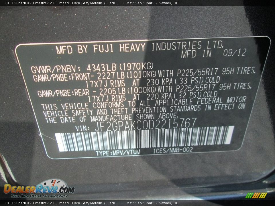 2013 Subaru XV Crosstrek 2.0 Limited Dark Gray Metallic / Black Photo #29