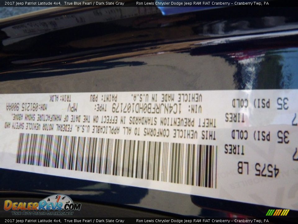 2017 Jeep Patriot Latitude 4x4 True Blue Pearl / Dark Slate Gray Photo #16