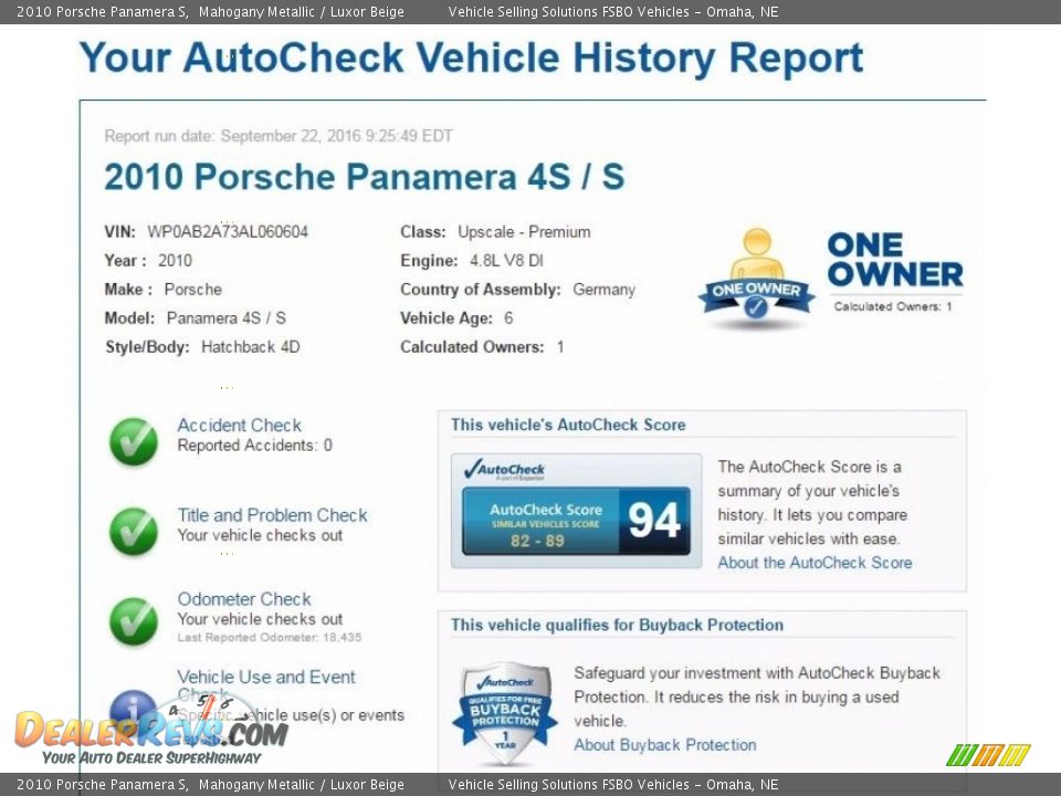 Dealer Info of 2010 Porsche Panamera S Photo #2