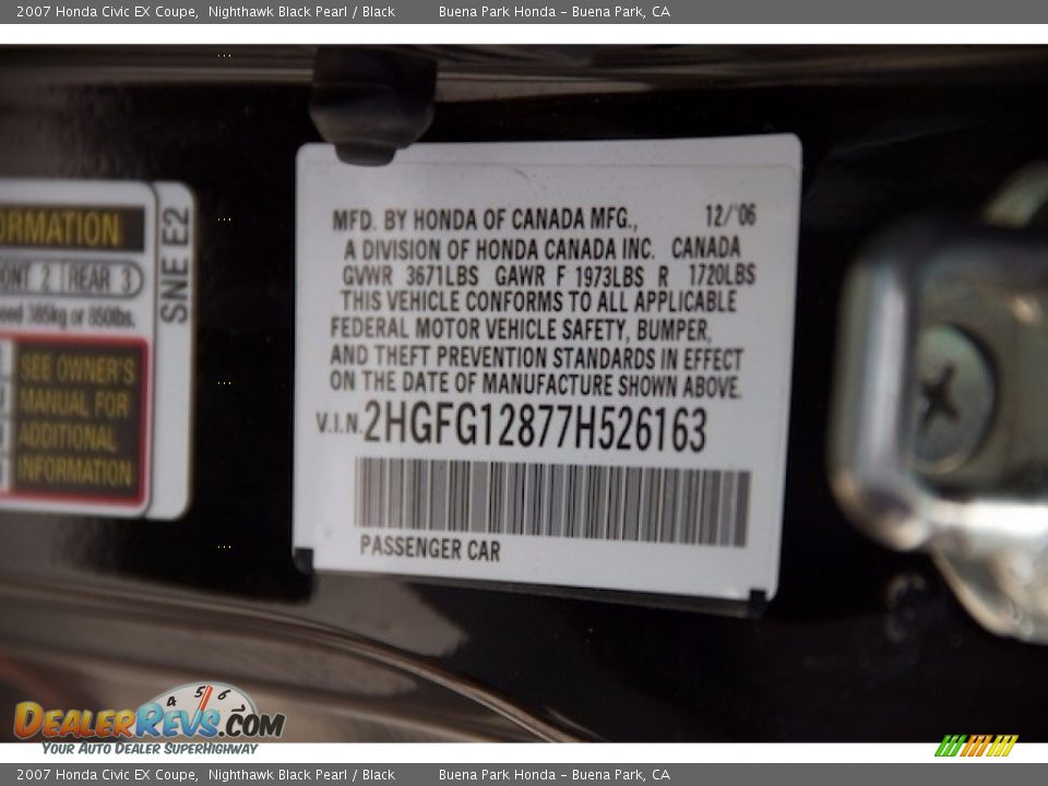 2007 Honda Civic EX Coupe Nighthawk Black Pearl / Black Photo #25