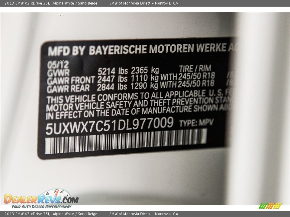 2013 BMW X3 xDrive 35i Alpine White / Sand Beige Photo #21
