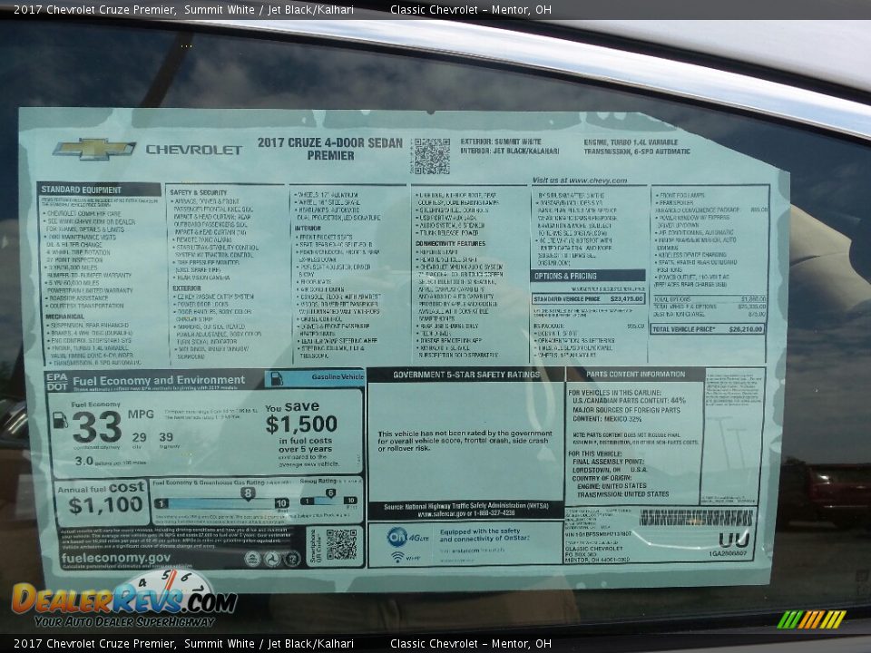 2017 Chevrolet Cruze Premier Window Sticker Photo #6