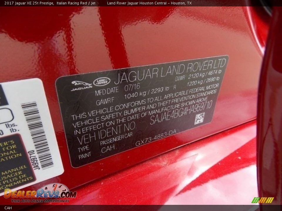 Jaguar Color Code CAH Italian Racing Red