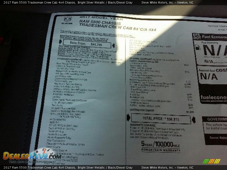 2017 Ram 5500 Tradesman Crew Cab 4x4 Chassis Window Sticker Photo #22