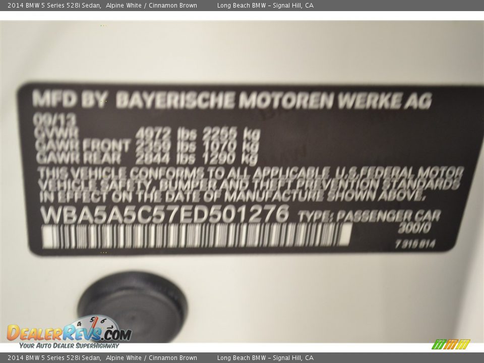 2014 BMW 5 Series 528i Sedan Alpine White / Cinnamon Brown Photo #11