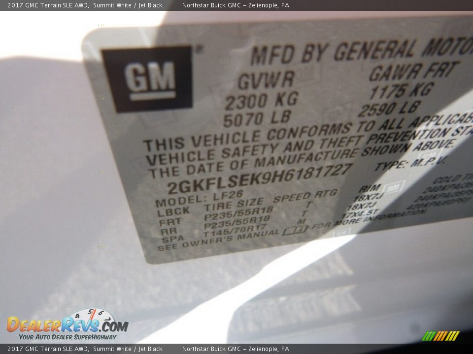 2017 GMC Terrain SLE AWD Summit White / Jet Black Photo #15