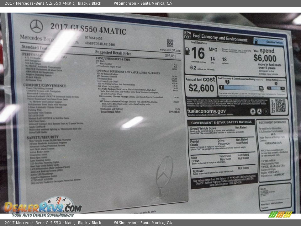 2017 Mercedes-Benz GLS 550 4Matic Window Sticker Photo #11