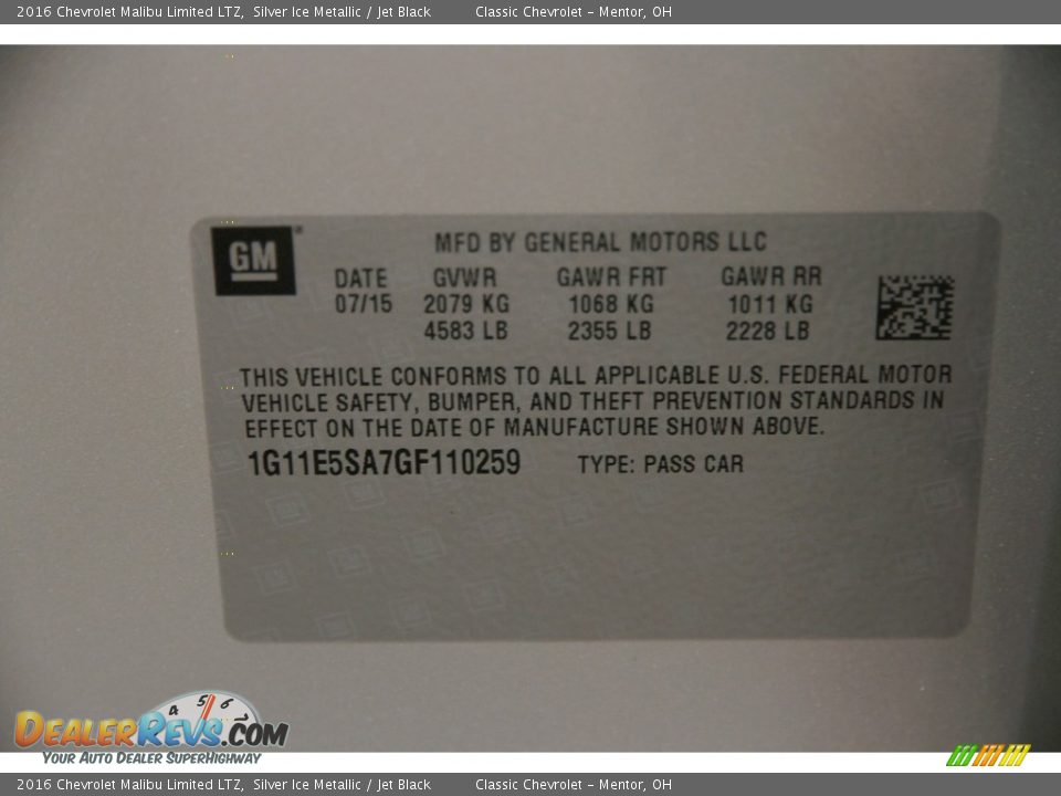 2016 Chevrolet Malibu Limited LTZ Silver Ice Metallic / Jet Black Photo #14