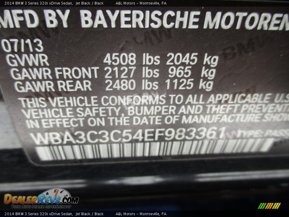2014 BMW 3 Series 320i xDrive Sedan Jet Black / Black Photo #19