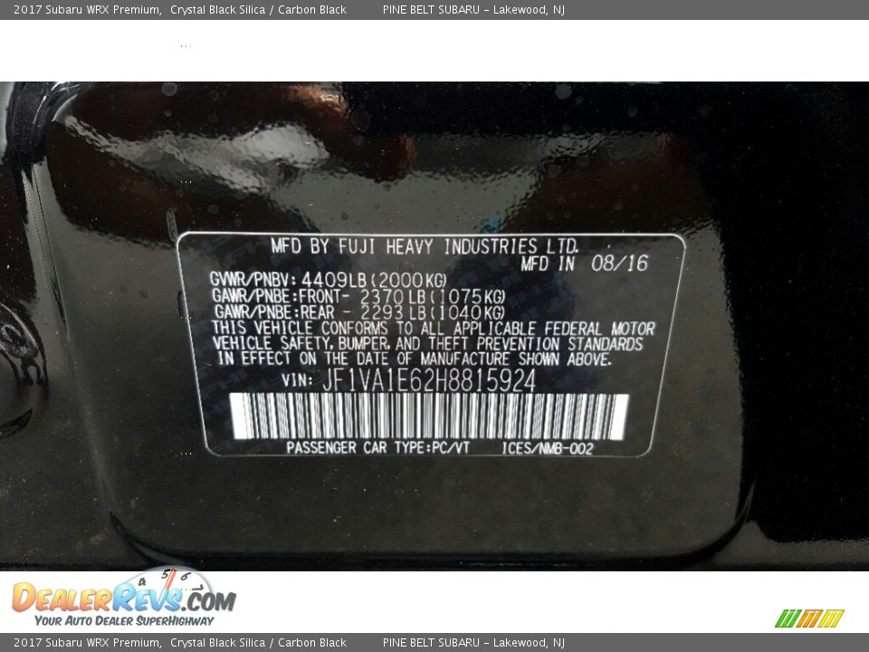 2017 Subaru WRX Premium Crystal Black Silica / Carbon Black Photo #7