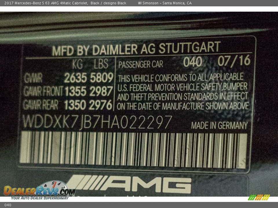 Mercedes-Benz Color Code 040 Black