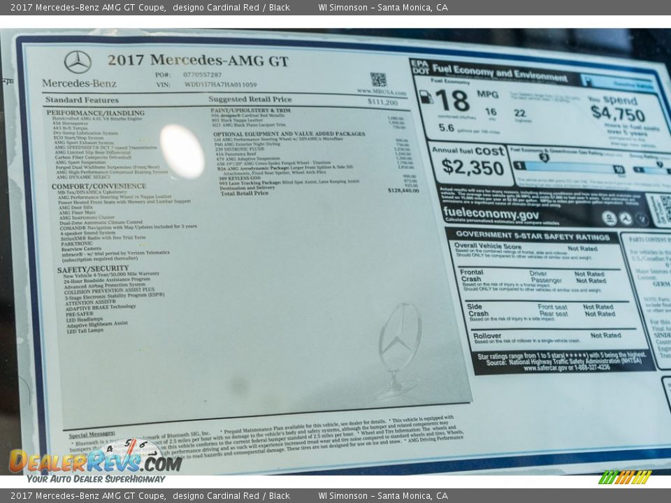2017 Mercedes-Benz AMG GT Coupe Window Sticker Photo #11