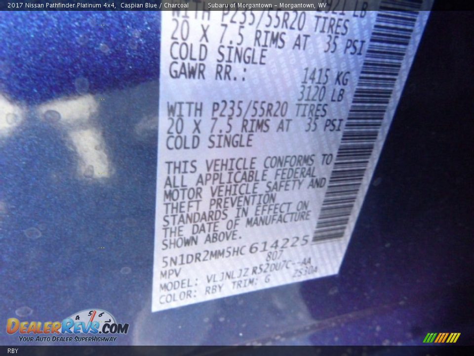 Nissan Color Code RBY Caspian Blue