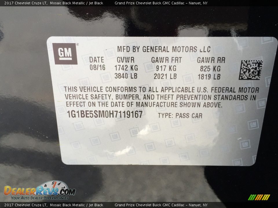2017 Chevrolet Cruze LT Mosaic Black Metallic / Jet Black Photo #11
