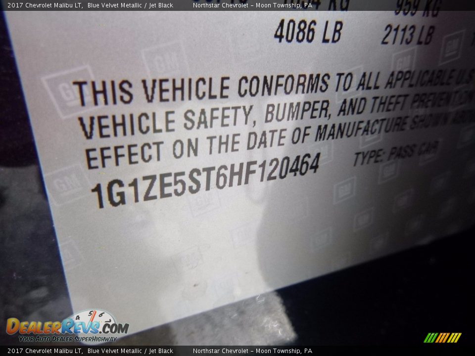 2017 Chevrolet Malibu LT Blue Velvet Metallic / Jet Black Photo #15