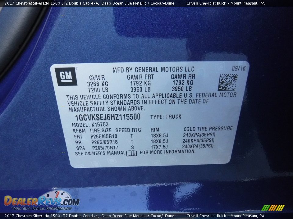 2017 Chevrolet Silverado 1500 LTZ Double Cab 4x4 Deep Ocean Blue Metallic / Cocoa/­Dune Photo #25