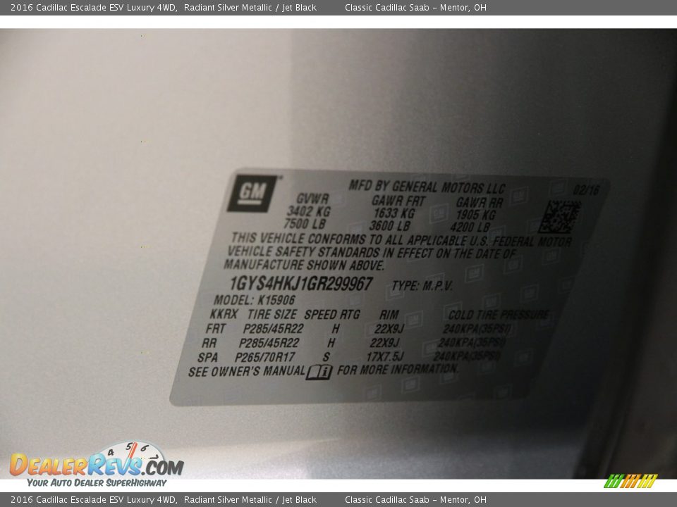2016 Cadillac Escalade ESV Luxury 4WD Radiant Silver Metallic / Jet Black Photo #19
