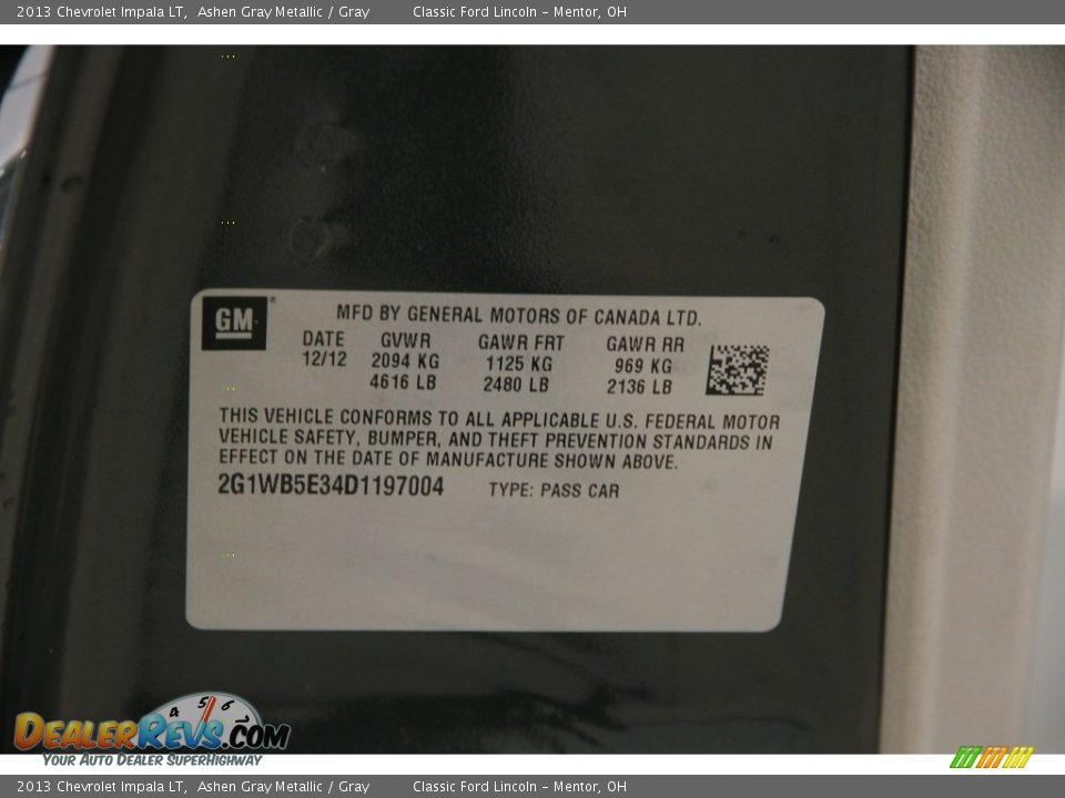 2013 Chevrolet Impala LT Ashen Gray Metallic / Gray Photo #16