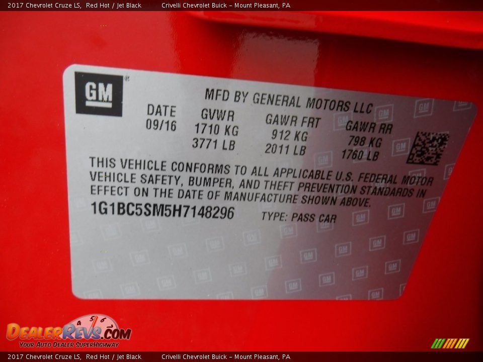 2017 Chevrolet Cruze LS Red Hot / Jet Black Photo #20