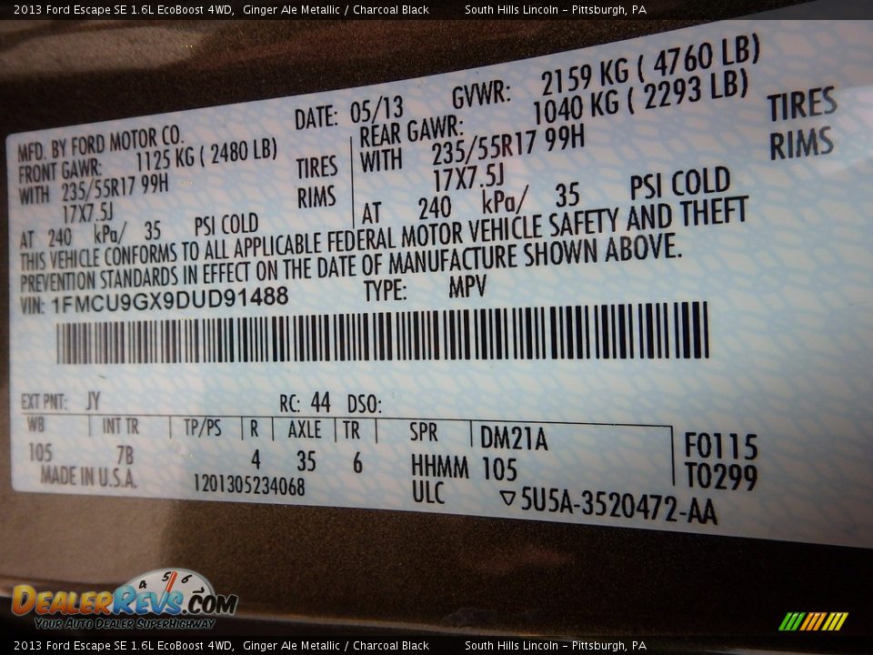 2013 Ford Escape SE 1.6L EcoBoost 4WD Ginger Ale Metallic / Charcoal Black Photo #24