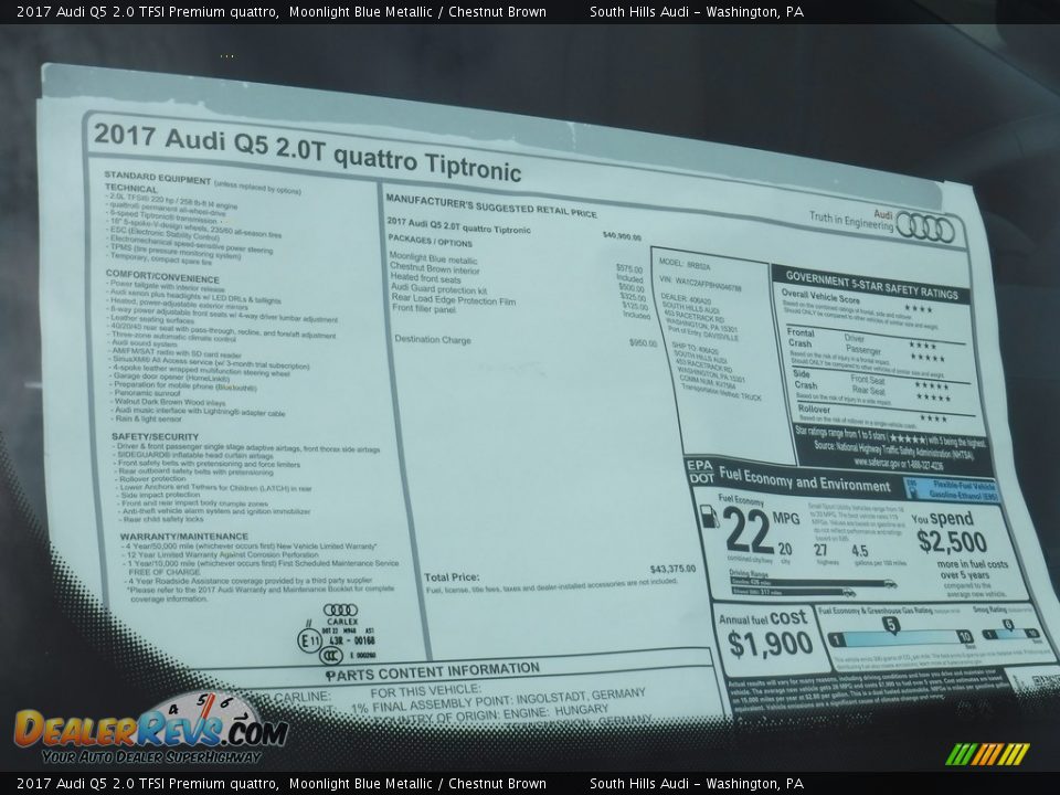 2017 Audi Q5 2.0 TFSI Premium quattro Window Sticker Photo #9