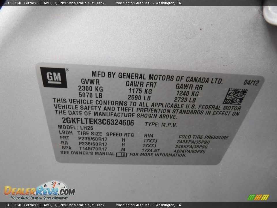 2012 GMC Terrain SLE AWD Quicksilver Metallic / Jet Black Photo #24