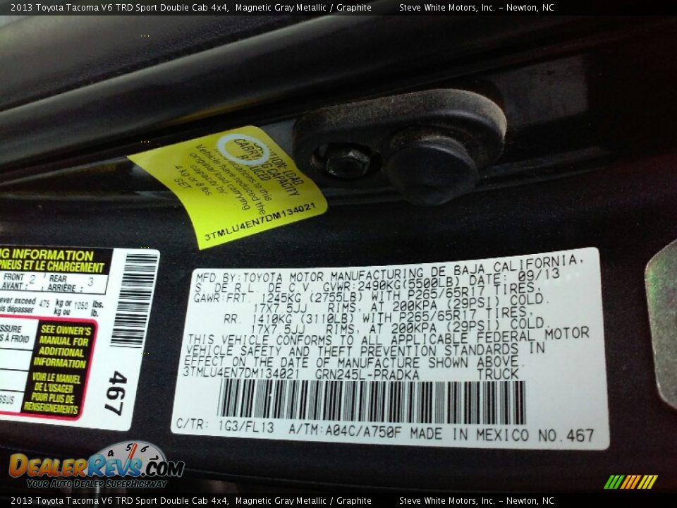 2013 Toyota Tacoma V6 TRD Sport Double Cab 4x4 Magnetic Gray Metallic / Graphite Photo #27