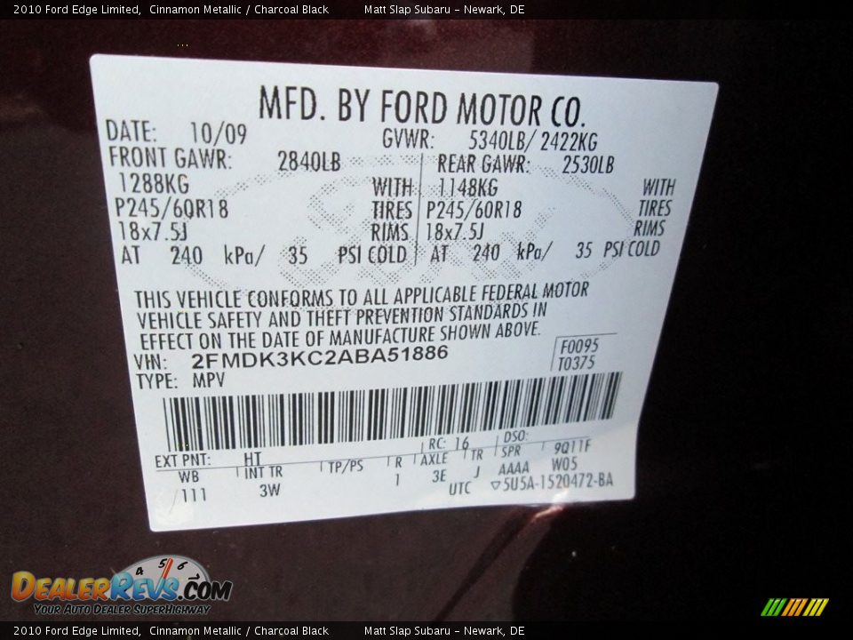 2010 Ford Edge Limited Cinnamon Metallic / Charcoal Black Photo #28