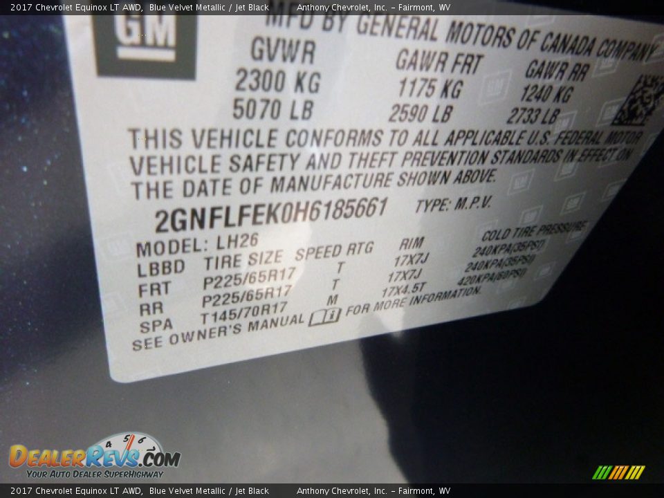 2017 Chevrolet Equinox LT AWD Blue Velvet Metallic / Jet Black Photo #14