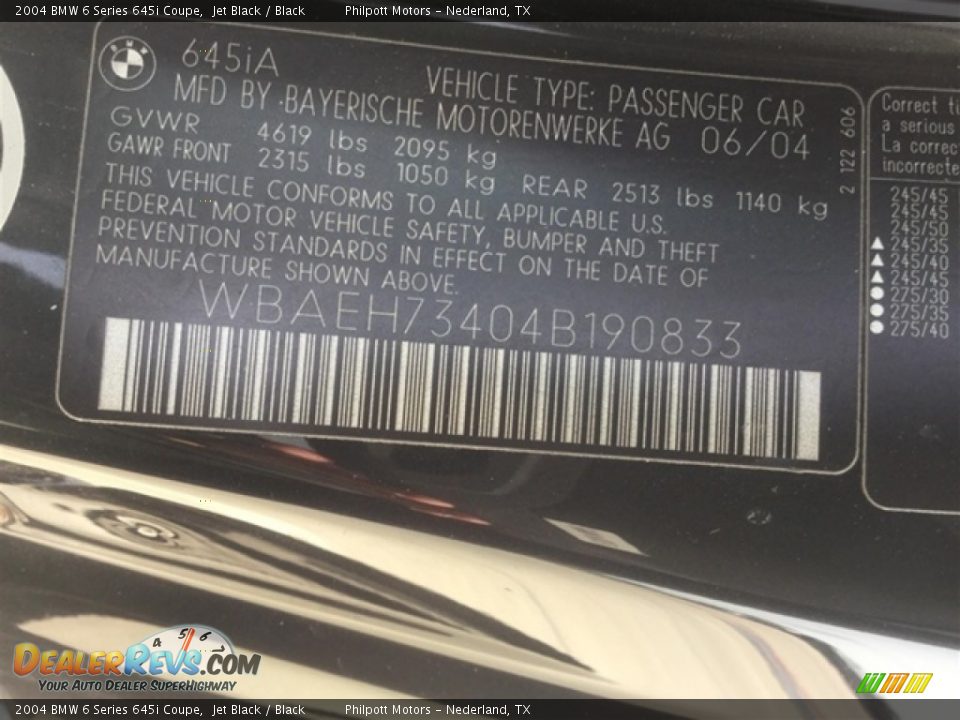 2004 BMW 6 Series 645i Coupe Jet Black / Black Photo #6