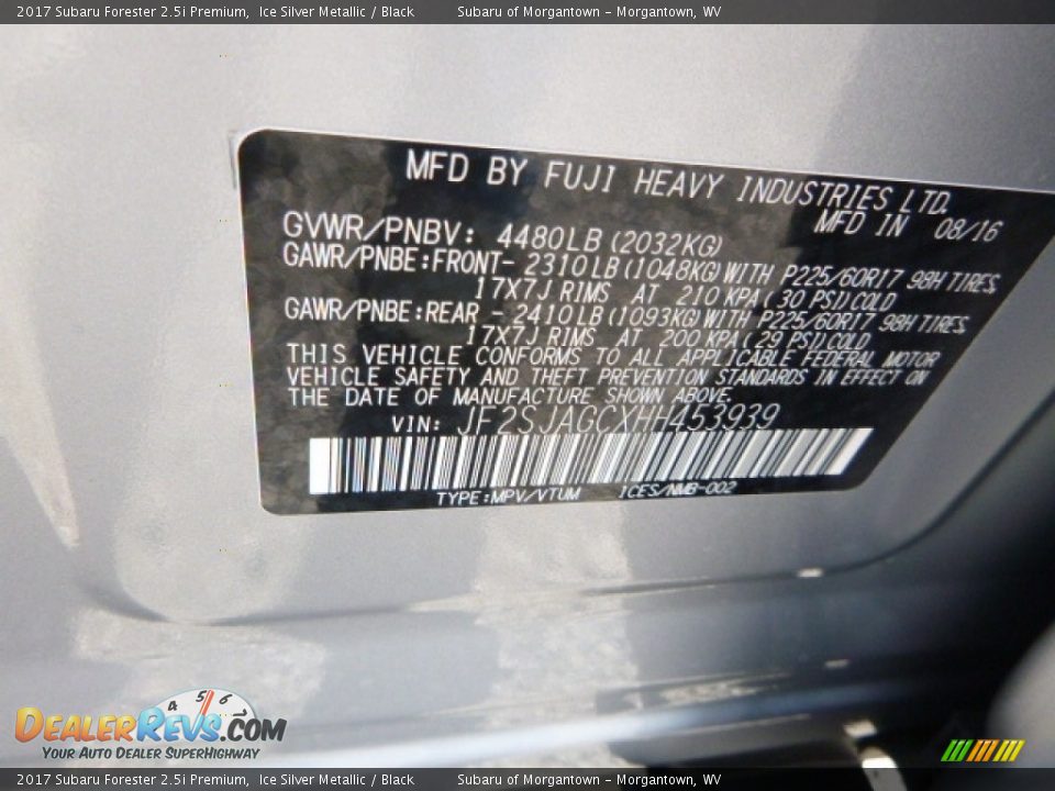 2017 Subaru Forester 2.5i Premium Ice Silver Metallic / Black Photo #16