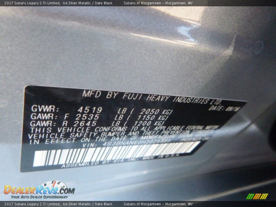 2017 Subaru Legacy 2.5i Limited Ice Silver Metallic / Slate Black Photo #15