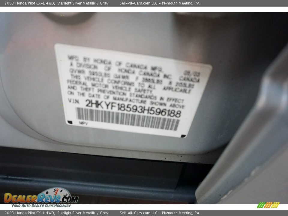 2003 Honda Pilot EX-L 4WD Starlight Silver Metallic / Gray Photo #35