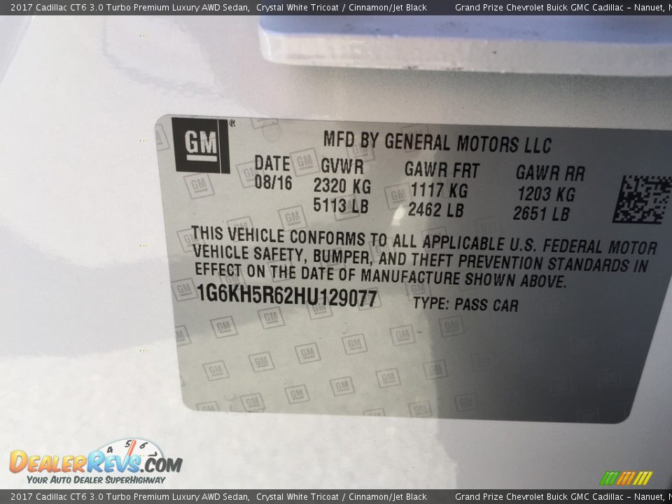 2017 Cadillac CT6 3.0 Turbo Premium Luxury AWD Sedan Crystal White Tricoat / Cinnamon/Jet Black Photo #11