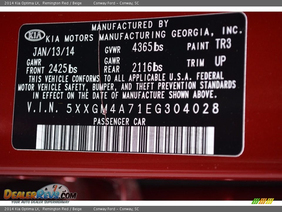 2014 Kia Optima LX Remington Red / Beige Photo #12