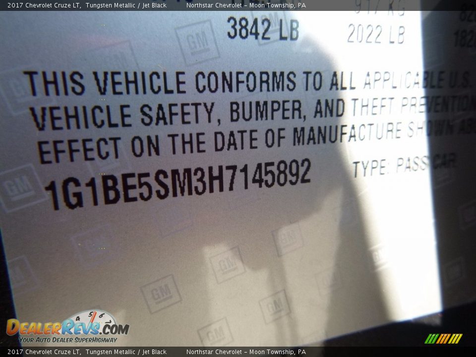 2017 Chevrolet Cruze LT Tungsten Metallic / Jet Black Photo #15