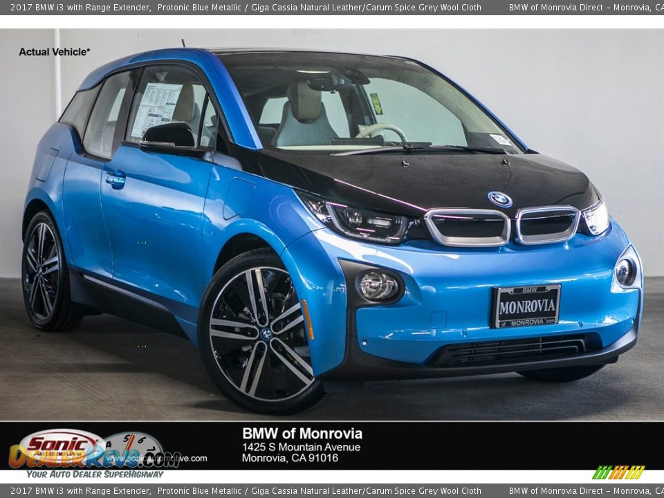2017 BMW i3 with Range Extender Protonic Blue Metallic / Giga Cassia Natural Leather/Carum Spice Grey Wool Cloth Photo #1