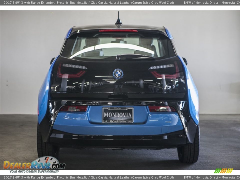2017 BMW i3 with Range Extender Protonic Blue Metallic / Giga Cassia Natural Leather/Carum Spice Grey Wool Cloth Photo #4