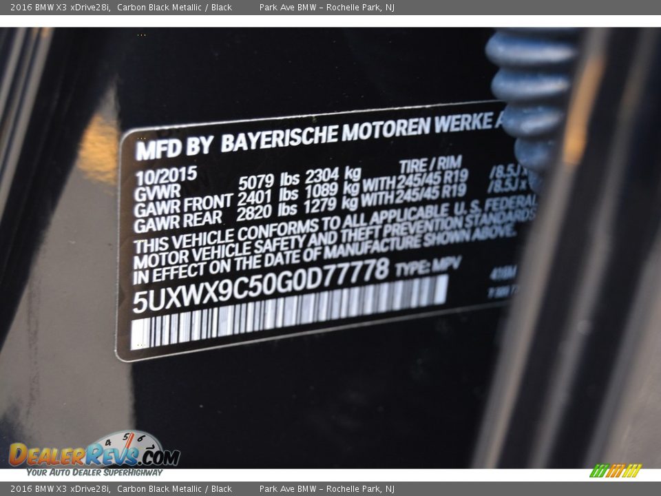 2016 BMW X3 xDrive28i Carbon Black Metallic / Black Photo #34