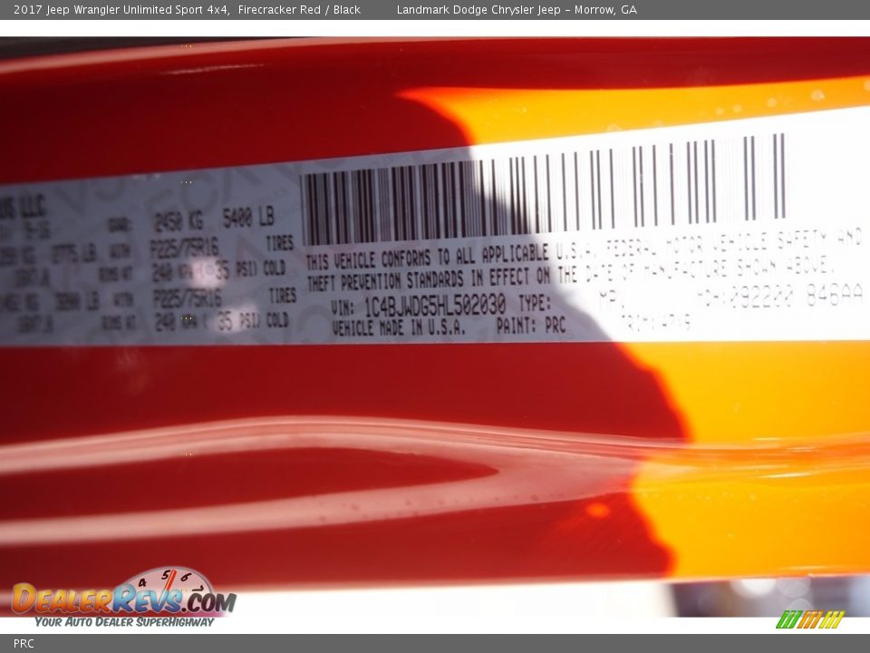 Jeep Color Code PRC Firecracker Red