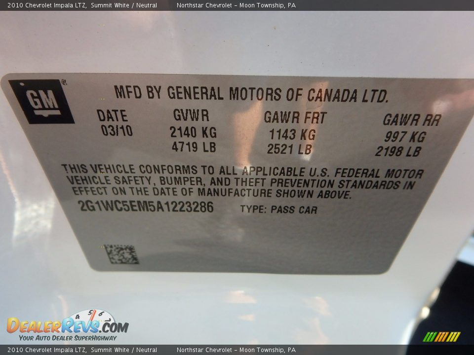 2010 Chevrolet Impala LTZ Summit White / Neutral Photo #14