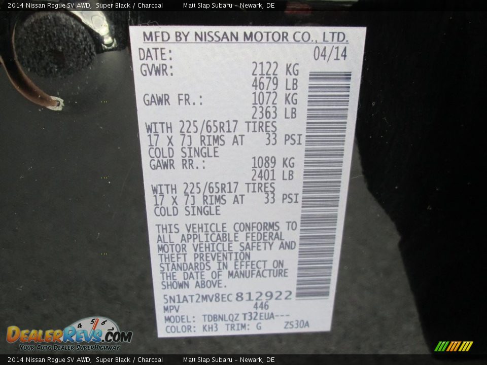 2014 Nissan Rogue SV AWD Super Black / Charcoal Photo #28