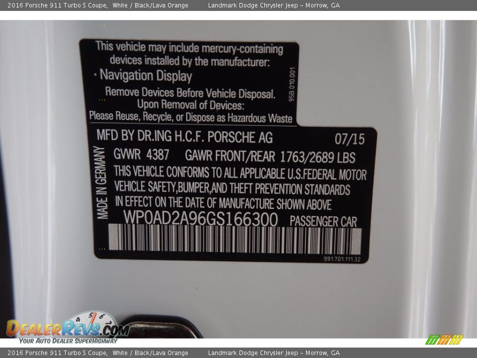 2016 Porsche 911 Turbo S Coupe White / Black/Lava Orange Photo #25