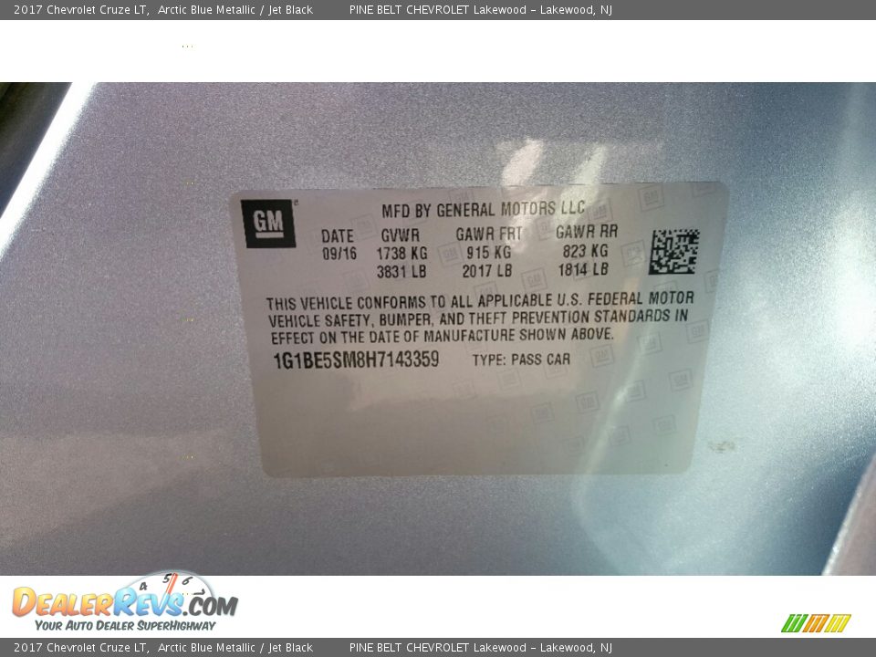 2017 Chevrolet Cruze LT Arctic Blue Metallic / Jet Black Photo #7