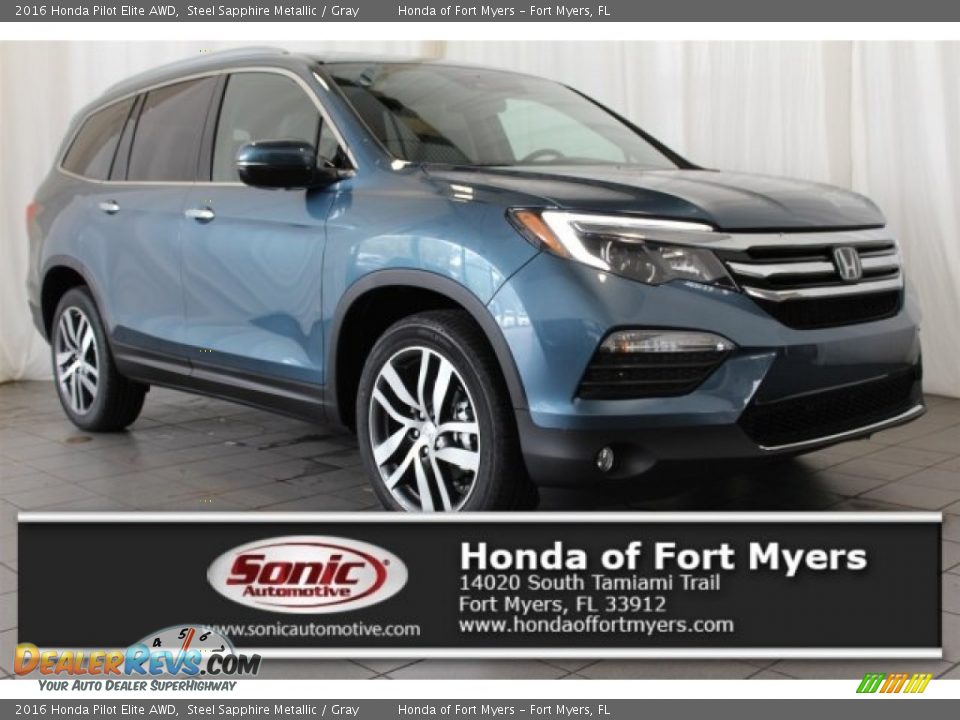 2016 Honda Pilot Elite AWD Steel Sapphire Metallic / Gray Photo #1
