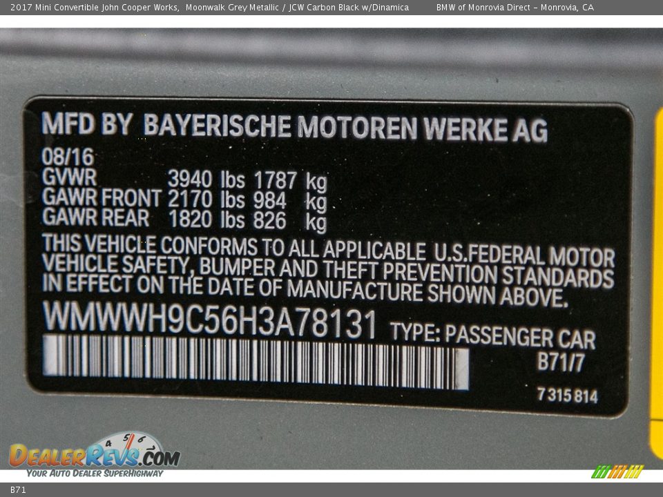 Mini Color Code B71 Moonwalk Grey Metallic