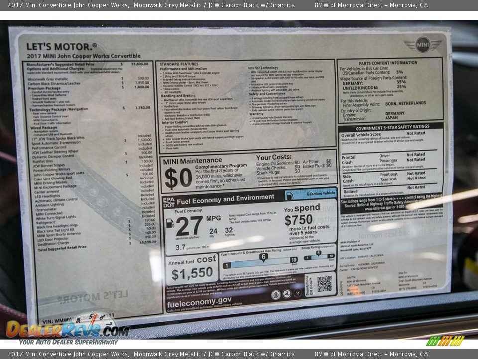 2017 Mini Convertible John Cooper Works Window Sticker Photo #11