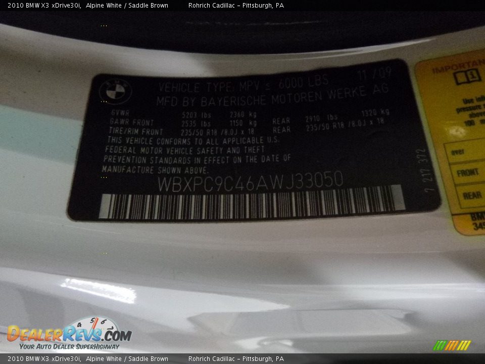 2010 BMW X3 xDrive30i Alpine White / Saddle Brown Photo #25